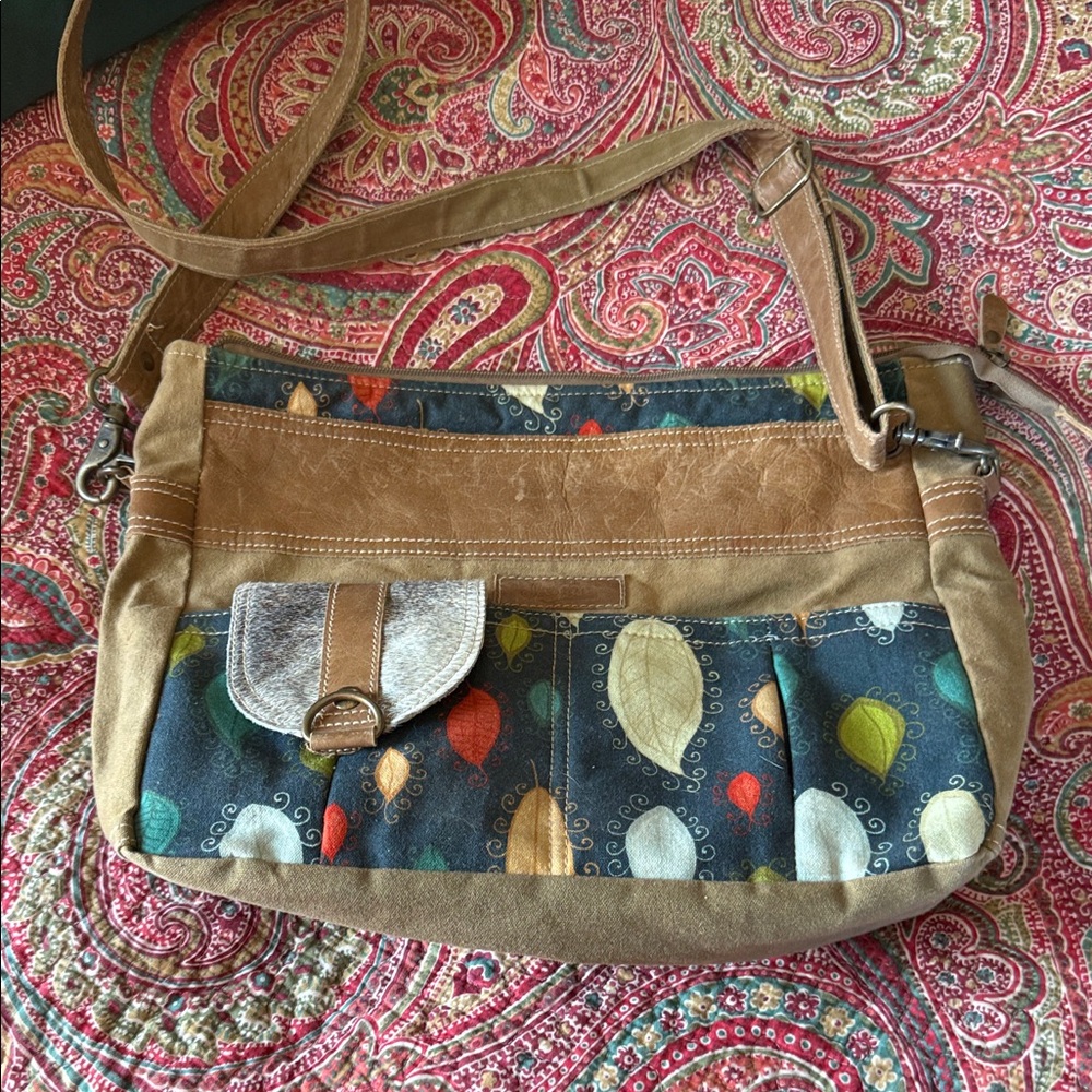 Colorful Crossbody Bag with Tan Accents